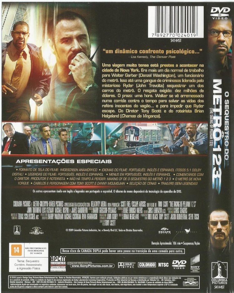 Compre aqui o Dvd O Sequestro do Metrô 123 - Denzel Washington, John Travolta